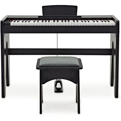 gear4music Piano digital y taburete Keynote Junior, Matte Black Para niños principiantes, 10 sonidos con 61 teclas tamaño completo, pedal de sustain gear4music Piano digital y taburete Keynote Junior, Matte Black Para niños principiantes, 10 sonidos con 61 teclas tamaño completo, pedal de sustain
