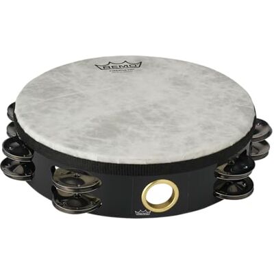 REMO World Percussion Pandereta 8" Doble fila – Marco Acousticon, Parche Fiberskyn 3, Acabado Quadura Negro, Afinación fija, 8 pares de sonajas – REMO World Percussion Pandereta 8" Doble fila – Marco Acousticon, Parche Fiberskyn 3, Acabado Quadura Negro, Afinación fija, 8 pares de sonajas –