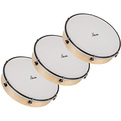 XDrum HTM-12K Pandereta De Mano De 12" Con Piel De Plástico Juego De 3 Diámetro: 12" (30, 5 cm), Piel de poliéster resistente, Marco de madera de arce, Mango ergonómico, Altura: 6 cm, Uso Versátil XDrum HTM-12K Pandereta De Mano De 12" Con Piel De Plástico Juego De 3 Diámetro: 12" (30, 5 cm), Piel de poliéster resistente, Marco de madera de arce, Mango ergonómico, Altura: 6 cm, Uso Versátil