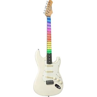 EKO Guitars – ST-300 Visual Note, guitarra eléctrica, teclado LED interactivo, aplicación educativa Bluetooth, 3 pastillas Single-Coil, puente trémolo, color olímpico blanco EKO Guitars – ST-300 Visual Note, guitarra eléctrica, teclado LED interactivo, aplicación educativa Bluetooth, 3 pastillas Single-Coil, puente trémolo, color olímpico blanco