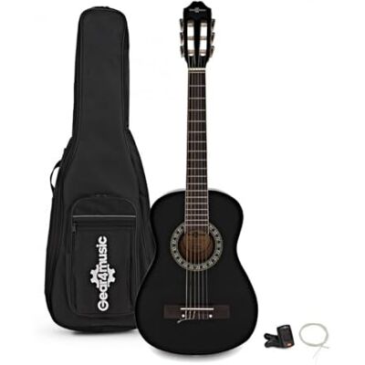 gear4music Set de Guitarra Clásica Junior 1/2, Negro, de gear4music Set de Guitarra Clásica Junior 1/2, Negro, de