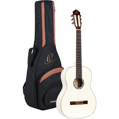 Ortega Guitars Guitarra Clásica Family Series 4/4 con Funda Slim Neck, Blanco, Ortega Guitars Guitarra Clásica Family Series 4/4 con Funda Slim Neck, Blanco,