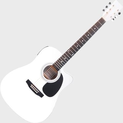 Classic Cantabile Guitarra Western blanca con pickup, 6 cuerdas Estilo dreadnought con cutaway, 20 trastes, Cejuelas: níquel plateado, Tapa, fondo y aros: tilo laminado, Mástil: abedul Classic Cantabile Guitarra Western blanca con pickup, 6 cuerdas Estilo dreadnought con cutaway, 20 trastes, Cejuelas: níquel plateado, Tapa, fondo y aros: tilo laminado, Mástil: abedul