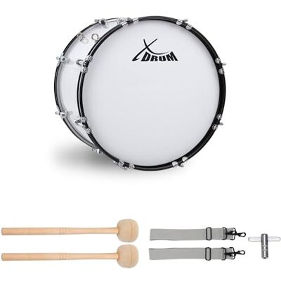 XDrum Tambor De Marcha 18" x 12", Diámetro: 18", Profundidad: 12" Color: blanco, Herrajes cromados, Aros tensores metálicos en negro/blanco, Logo negro sobre los parches blancos, 5 kg XDrum Tambor De Marcha 18" x 12", Diámetro: 18", Profundidad: 12" Color: blanco, Herrajes cromados, Aros tensores metálicos en negro/blanco, Logo negro sobre los parches blancos, 5 kg