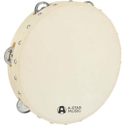 A-Star Pandereta de madera con cabeza de mano de 10 pulgadas/25 cm, hilera de cascabeles de un solo metal tradicional cabeza natural A-Star Pandereta de madera con cabeza de mano de 10 pulgadas/25 cm, hilera de cascabeles de un solo metal tradicional cabeza natural