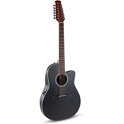 Applause E-Guitarra acústica Traditional AB2412 Mid Cutaway 12-string Cuerpo Roundback Lyrachord Mid-Depth Preamplificador AP3TP Tapa de abeto Black Satin AB2412-5S Applause E-Guitarra acústica Traditional AB2412 Mid Cutaway 12-string Cuerpo Roundback Lyrachord Mid-Depth Preamplificador AP3TP Tapa de abeto Black Satin AB2412-5S