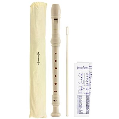 World Rhythm Flauta escolar con bolsa, varilla de limpieza y tabla de digitación Soprano Dedos en inglés/barroco Blanco World Rhythm Flauta escolar con bolsa, varilla de limpieza y tabla de digitación Soprano Dedos en inglés/barroco Blanco