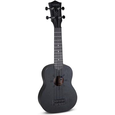 GEWA Soprano Ukulele Manoa Witchcraft Cuerpo Caoba Roseta láser Antimony Negro mate incl. Funda acolchada K-SO-WA GEWA Soprano Ukulele Manoa Witchcraft Cuerpo Caoba Roseta láser Antimony Negro mate incl. Funda acolchada K-SO-WA
