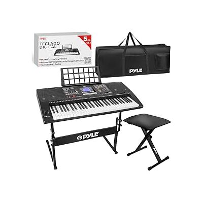 Pyle Teclado Electrónico Portátil de 61 Teclas, 2 en 1 para Tocar y Cantar, con Pedal de Sostenido, Auriculares, Bolsa Resistente a la Intemperie, Taburete y Soporte Pyle Teclado Electrónico Portátil de 61 Teclas, 2 en 1 para Tocar y Cantar, con Pedal de Sostenido, Auriculares, Bolsa Resistente a la Intemperie, Taburete y Soporte