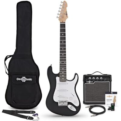 gear4music LA Guitarra Eléctrica 3/4 Negra, Set con Accesorios y Ampli de 10 W gear4music LA Guitarra Eléctrica 3/4 Negra, Set con Accesorios y Ampli de 10 W