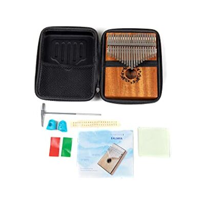 GEWA Kalimba piano de pulgar caoba, motivo hojas, 21 cañas de acero, afinable, incl. borsa, martillo de afinar, manual GEWA Kalimba piano de pulgar caoba, motivo hojas, 21 cañas de acero, afinable, incl. borsa, martillo de afinar, manual