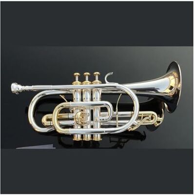 GHXAHOGSIG Cornet Bb B Corneta de gatillo plano Instrumento de latón con estuche rígido, boquilla, paño y guantes, plateado GHXAHOGSIG Cornet Bb B Corneta de gatillo plano Instrumento de latón con estuche rígido, boquilla, paño y guantes, plateado