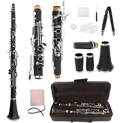 yinfente Clarinete profesional Ebonite para clarinete G Key para estudiantes principiantes con 2 barriles, kit de limpieza de estuche duro, guantes de grasa de corcho yinfente Clarinete profesional Ebonite para clarinete G Key para estudiantes principiantes con 2 barriles, kit de limpieza de estuche duro, guantes de grasa de corcho