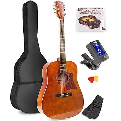MAX Guitarra acústica Marrón para principiantes Guitarra acústica con sonido equilibrado para principiantes, incluye funda, afinador, púas, correa y cuerdas. MAX Guitarra acústica Marrón para principiantes Guitarra acústica con sonido equilibrado para principiantes, incluye funda, afinador, púas, correa y cuerdas.