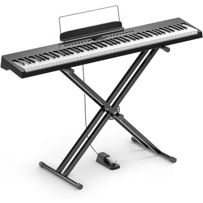 Donner Piano digital de 88 teclas con teclado semipesado sensible a la velocidad, teclado eléctrico portátil con soporte en X desmontable y pedal para principiantes, USB-MIDI inalámbrico, negro Donner Piano digital de 88 teclas con teclado semipesado sensible a la velocidad, teclado eléctrico portátil con soporte en X desmontable y pedal para principiantes, USB-MIDI inalámbrico, negro
