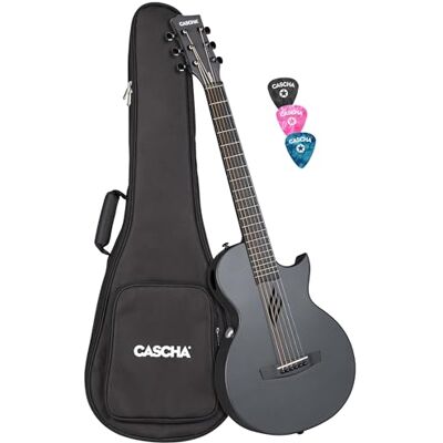Cascha Juego de guitarra acústica para principiantes, fibra de carbono, color negro, fibra de carbono, para niños y adultos Cascha Juego de guitarra acústica para principiantes, fibra de carbono, color negro, fibra de carbono, para niños y adultos