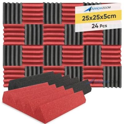 Arrowzoom 24 Paneles acustico absorción sonido Cuña Wedge 25x25x5cm Espuma acústica aislamiento acustico estudio de grabación Casas Estudios Azulejos Incombustibles Insonorizados Negro Rojo Arrowzoom 24 Paneles acustico absorción sonido Cuña Wedge 25x25x5cm Espuma acústica aislamiento acustico estudio de grabación Casas Estudios Azulejos Incombustibles Insonorizados Negro Rojo