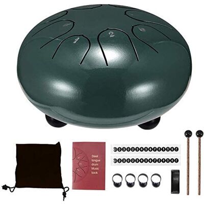 Iwinna Steel Tongue Drum, 6 Inch Hand Pan Percussion Drum 8 Tune Percussion Instruments, Drum with Drumsticks & Carrying Bag, Tutorial Book, 4 Finger Picks (Green) Iwinna Steel Tongue Drum, 6 Inch Hand Pan Percussion Drum 8 Tune Percussion Instruments, Drum with Drumsticks & Carrying Bag, Tutorial Book, 4 Finger Picks (Green)
