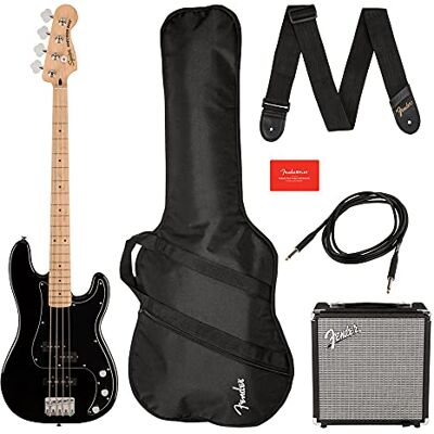 Fender Squier by Affinity Precision Bass Pack, diapasón de arce, negro, bolsa de trabajo, Rumble 15 EU Fender Squier by Affinity Precision Bass Pack, diapasón de arce, negro, bolsa de trabajo, Rumble 15 EU