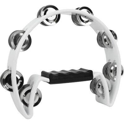 A-Star Pandereta de media luna corte de cascabel doble con mango de agarre ergonómico cantantes, bandas, músicos, clases de música blanco A-Star Pandereta de media luna corte de cascabel doble con mango de agarre ergonómico cantantes, bandas, músicos, clases de música blanco
