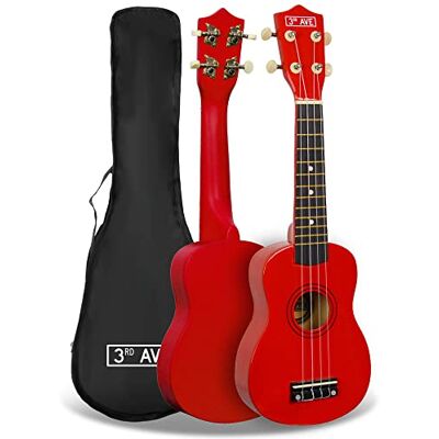 3rd Avenue Ukulele soprano para principiantes de 21 pulgadas de , Rojo, Funda de transporte 3rd Avenue Ukulele soprano para principiantes de 21 pulgadas de , Rojo, Funda de transporte