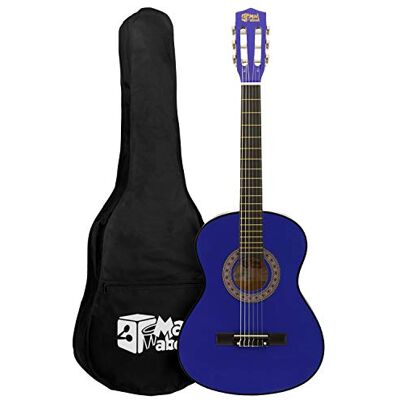 Mad About Guitarra clásica, tamaño 1/4 Guitarra clásica azul Guitarra española colorida con estuche de transporte, correa, púa y cuerdas de repuesto Mad About Guitarra clásica, tamaño 1/4 Guitarra clásica azul Guitarra española colorida con estuche de transporte, correa, púa y cuerdas de repuesto