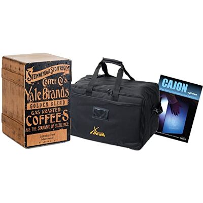 XDrum Design Series Cajon "Coffee" Set incl. Bolsa + Escuela, 5 cm Cajon de diseño con estampado vintage, Puerto de graves integrado, Cuerpo: HPL (High Pressure Laminate), Graves potentes XDrum Design Series Cajon "Coffee" Set incl. Bolsa + Escuela, 5 cm Cajon de diseño con estampado vintage, Puerto de graves integrado, Cuerpo: HPL (High Pressure Laminate), Graves potentes