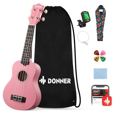 Donner Ukelele para Niños Principiante Ukelele Soprano Kit 21 Pulgadas Ukulele Adulto con Bolso Correa Afinador, Color de Rosado con Online Lección Donner Ukelele para Niños Principiante Ukelele Soprano Kit 21 Pulgadas Ukulele Adulto con Bolso Correa Afinador, Color de Rosado con Online Lección