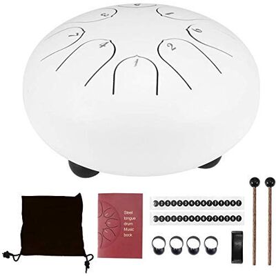 Iwinna Steel Tongue Drum, 6 Inch Hand Pan Percussion Drum 8 Tune Percussion Instruments, Drum with Drumsticks & Carrying Bag, Tutorial Book, 4 Finger Picks (White) Iwinna Steel Tongue Drum, 6 Inch Hand Pan Percussion Drum 8 Tune Percussion Instruments, Drum with Drumsticks & Carrying Bag, Tutorial Book, 4 Finger Picks (White)