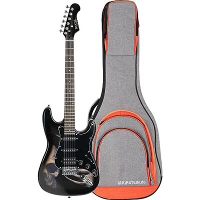 ROCKTILE Pro ST60-SK Guitarra Eléctrica Set con Funda Skull, Cuerpo: Tilo Mástil: arce atornillado, 1 Humbucker/2 Single Coil Pickups, 22 trastes jumbo, Diapasón de palisandro, Incrustaciones: puntos ROCKTILE Pro ST60-SK Guitarra Eléctrica Set con Funda Skull, Cuerpo: Tilo Mástil: arce atornillado, 1 Humbucker/2 Single Coil Pickups, 22 trastes jumbo, Diapasón de palisandro, Incrustaciones: puntos