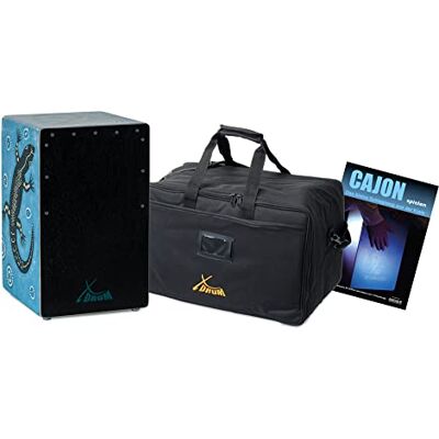 XDrum Design Series Cajon "Gecko" Set incl. Bolsa + Escuela, Cajón Cajón de diseño pintado a mano con geckos Dot Art, Puerto de graves integrado, Cuerpo: HPL (High Pressure Laminate), 5 cm XDrum Design Series Cajon "Gecko" Set incl. Bolsa + Escuela, Cajón Cajón de diseño pintado a mano con geckos Dot Art, Puerto de graves integrado, Cuerpo: HPL (High Pressure Laminate), 5 cm