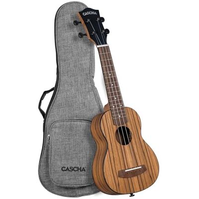Cascha Ukelele Zebra Wood – Madera de cebra de alta calidad I Sonido cálido I Cuello Okoume I Diapasón de nogal I Acabado mate I Carbon Strings incluye bolsa de transporte – Soprano Cascha Ukelele Zebra Wood – Madera de cebra de alta calidad I Sonido cálido I Cuello Okoume I Diapasón de nogal I Acabado mate I Carbon Strings incluye bolsa de transporte – Soprano