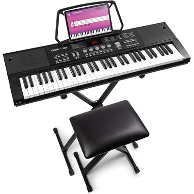 MAX Pack de teclado digital de 61 teclas con banqueta Altavoces estéreo para el aprendizaje y creatividad, incluye soporte, auriculares, micrófono y batería recargable MAX Pack de teclado digital de 61 teclas con banqueta Altavoces estéreo para el aprendizaje y creatividad, incluye soporte, auriculares, micrófono y batería recargable