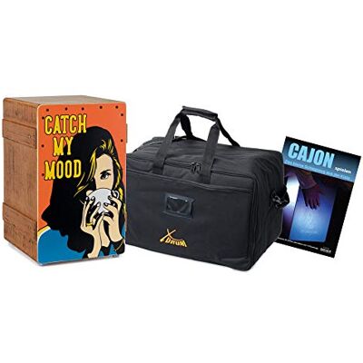 XDrum Design Series Cajon "Catch my mood" Set incl. bolsa + escuela Cajón, Cajón de diseño con estampado pop art, Puerto de bajo integrado, Cuerpo: HPL (High Pressure Laminate), Bajo potente XDrum Design Series Cajon "Catch my mood" Set incl. bolsa + escuela Cajón, Cajón de diseño con estampado pop art, Puerto de bajo integrado, Cuerpo: HPL (High Pressure Laminate), Bajo potente