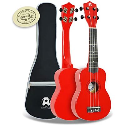 A-Star Ukelele soprano para principiantes en rojo con cuerdas Aquila premium, bolsa acolchada gratis A-Star Ukelele soprano para principiantes en rojo con cuerdas Aquila premium, bolsa acolchada gratis