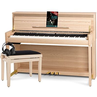 Classic Cantabile LA Piano Vertical Digital 88 Teclas con Peso Teclado electronico con USB, MIDI, 40 voces, 256 polifonía Organo musical Set con Banqueta y Auriculares Roble Claro Classic Cantabile LA Piano Vertical Digital 88 Teclas con Peso Teclado electronico con USB, MIDI, 40 voces, 256 polifonía Organo musical Set con Banqueta y Auriculares Roble Claro
