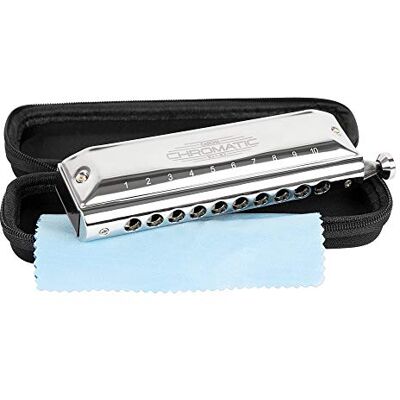 Cascha Armónica cromática Chromatic 10-40, 10 agujeros con 40 tonos, carcasa de acero inoxidable, perfecta para principiantes y profesionales, incluye funda blanda y paño de limpieza Cascha Armónica cromática Chromatic 10-40, 10 agujeros con 40 tonos, carcasa de acero inoxidable, perfecta para principiantes y profesionales, incluye funda blanda y paño de limpieza