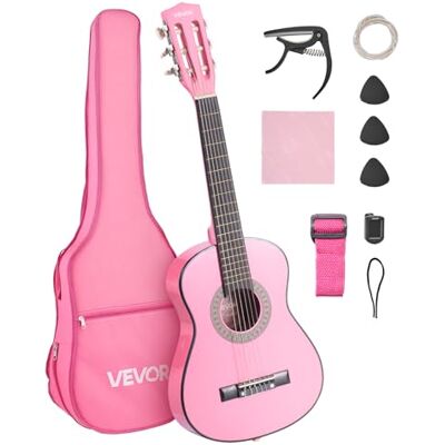 VEVOR Guitarra Clásica, Kit de Guitarra Clásica de Madera de 780 mm con Cuerdas de Nailon, Funda, Correa, Afinador, Cuerdas Adicionales, Púas, Cejilla, Madera de Tilo, para Estudiantes, Rosa VEVOR Guitarra Clásica, Kit de Guitarra Clásica de Madera de 780 mm con Cuerdas de Nailon, Funda, Correa, Afinador, Cuerdas Adicionales, Púas, Cejilla, Madera de Tilo, para Estudiantes, Rosa