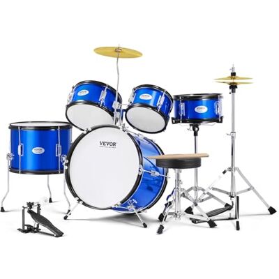 VEVOR Juego de Batería para Niños de Cinco Piezas, Juego Completo de Batería para Niños Principiantes con Bajo, Toms, Caja, Bombo, Trono Ajustable, Pedal de Charles y Dos Pares de Baquetas, Azul VEVOR Juego de Batería para Niños de Cinco Piezas, Juego Completo de Batería para Niños Principiantes con Bajo, Toms, Caja, Bombo, Trono Ajustable, Pedal de Charles y Dos Pares de Baquetas, Azul