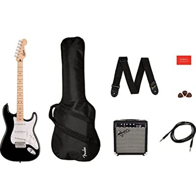 Fender Squier by Sonic Stratocaster Pack de Guitarra Eléctrica, Diapasón de Arce, Negro, Funda, Amplificador Squier Frontman 10G 230V EU, Incluye cursos virtuales gratuitos en Play Fender Squier by Sonic Stratocaster Pack de Guitarra Eléctrica, Diapasón de Arce, Negro, Funda, Amplificador Squier Frontman 10G 230V EU, Incluye cursos virtuales gratuitos en Play