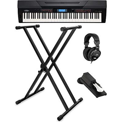 Classic Cantabile SP-250 BK Stagepiano negro Set incl. soporte, 600 voces 88 teclas de martillo auténticas con sensibilidad al tacto, Polifonía máxima: 128, 120 canciones incl. 5 canciones de usuario Classic Cantabile SP-250 BK Stagepiano negro Set incl. soporte, 600 voces 88 teclas de martillo auténticas con sensibilidad al tacto, Polifonía máxima: 128, 120 canciones incl. 5 canciones de usuario