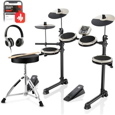Donner DED-80 Batería Electrónica para Principiantes, Kit con 180 Sonidos 30 Canciones, 4 Pads de Malla Silenciosos, Platillos de 10", Trono, Auriculares, Baquetas y Pedales Resistentes, Blanco Donner DED-80 Batería Electrónica para Principiantes, Kit con 180 Sonidos 30 Canciones, 4 Pads de Malla Silenciosos, Platillos de 10", Trono, Auriculares, Baquetas y Pedales Resistentes, Blanco