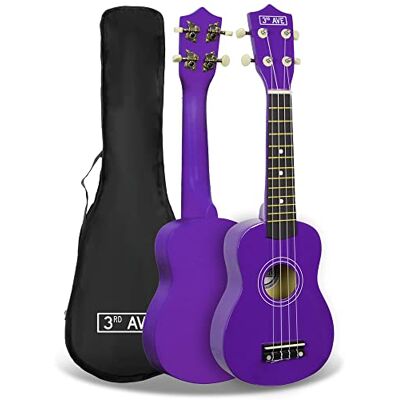 3rd Avenue Ukulele soprano para principiantes de 21 pulgadas de , Púrpura, Funda de transporte 3rd Avenue Ukulele soprano para principiantes de 21 pulgadas de , Púrpura, Funda de transporte