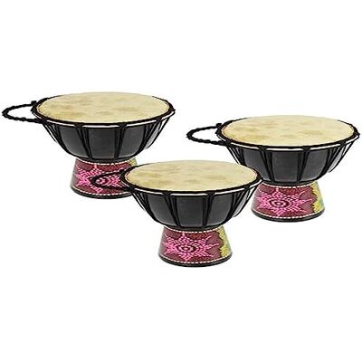 A-Star Mini Trio Djembe African Drum Set 3x 5 pulgadas coloridos tambores auténticos pintados a mano 25 cm de altura, 13 cm de diámetro A-Star Mini Trio Djembe African Drum Set 3x 5 pulgadas coloridos tambores auténticos pintados a mano 25 cm de altura, 13 cm de diámetro
