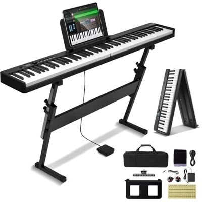 VEVOR Teclado de Piano Plegable 88 Teclas Bluetooth y MIDI Piano Electrónico Digital Portátil Soporte Pedal de Sostenido Teclas Iluminadas Recargable para Principiantes, Adolescentes, Adultos, Negro VEVOR Teclado de Piano Plegable 88 Teclas Bluetooth y MIDI Piano Electrónico Digital Portátil Soporte Pedal de Sostenido Teclas Iluminadas Recargable para Principiantes, Adolescentes, Adultos, Negro