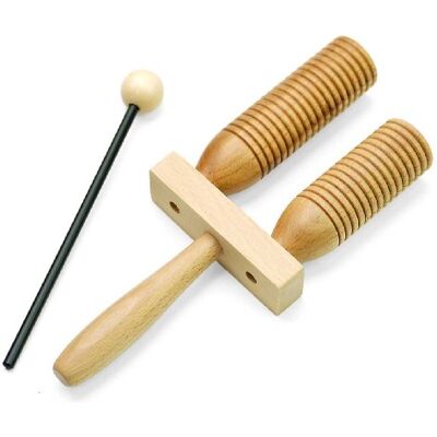 Rohema Wooden-Agogo mit Schlägel, Buche Rohema Wooden-Agogo mit Schlägel, Buche