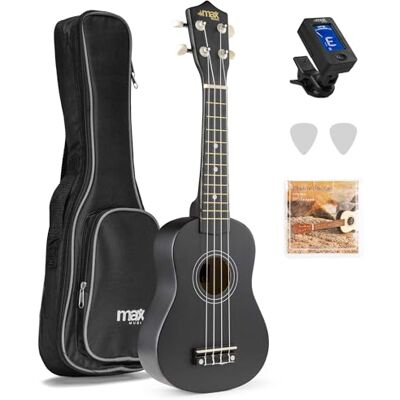MAX Ukelele soprano color negro de 21" en madera de tilo para adultos Ukelele tamaño soprano con sonido cálido para principiantes, incluye funda, afinador, púas y cuerdas de repuesto. MAX Ukelele soprano color negro de 21" en madera de tilo para adultos Ukelele tamaño soprano con sonido cálido para principiantes, incluye funda, afinador, púas y cuerdas de repuesto.