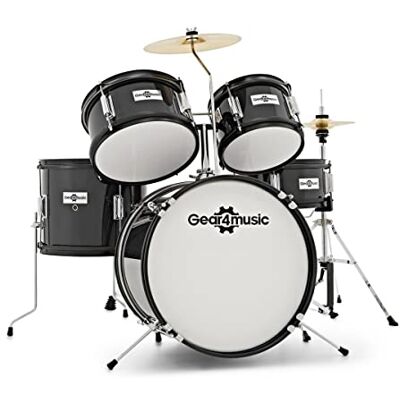 gear4music Kit de Batería Infantil 5 Piezas Negro, Niños 5-10 Años Para niños de 5-10 años, tamaño reducido evita sobreesfuerzos, kit completo de 5 piezas con pedal y caja ajustable gear4music Kit de Batería Infantil 5 Piezas Negro, Niños 5-10 Años Para niños de 5-10 años, tamaño reducido evita sobreesfuerzos, kit completo de 5 piezas con pedal y caja ajustable