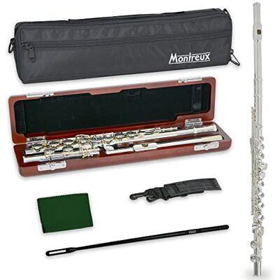 Montreux Concert Series Intermediate Advanced Flauta Con Placa Labial De La Articulación De La Cabeza De Plata Sólida,Premium Y Bolsa De Transporte Cuerpo Plateado, Offset G, Mecanismo Dividido,PieC Montreux Concert Series Intermediate Advanced Flauta Con Placa Labial De La Articulación De La Cabeza De Plata Sólida,Premium Y Bolsa De Transporte Cuerpo Plateado, Offset G, Mecanismo Dividido,PieC