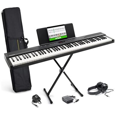 Alesis Teclado Piano con 88 Teclas y 480 Sonidos, Altavoces, MIDI USB, Estuche, Soporte, Auriculares, Pedal y Lecciones de Piano Incluidas Alesis Teclado Piano con 88 Teclas y 480 Sonidos, Altavoces, MIDI USB, Estuche, Soporte, Auriculares, Pedal y Lecciones de Piano Incluidas
